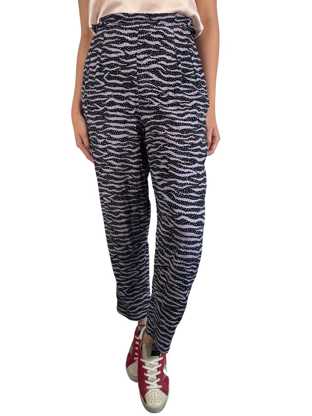Bimba y Lola Polka Dot Black Wavy Textured Tapered Pants Size 40 (US 8)